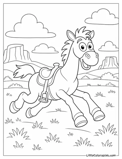 Bullseye Galloping Happily Across a Wide Open Field Toy Story Coloring Page