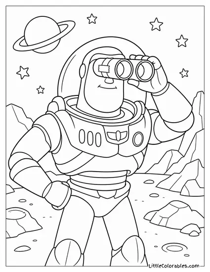 Buzz Lightyear Using Night Vision Goggles Made from Toilet Paper Rolls Coloring Page
