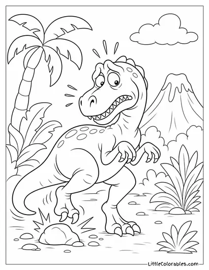 Cartoon Allosaurus Trying to Sneak Quietly and Failing Badly Coloring Page