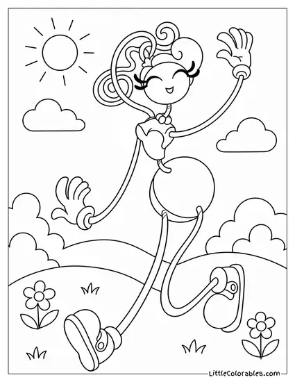 Cartoon Mommy Long Legs Running Across Flower Field Coloring Page