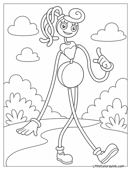 Cartoon Mommy Long Legs Walking at the Park Coloring Page
