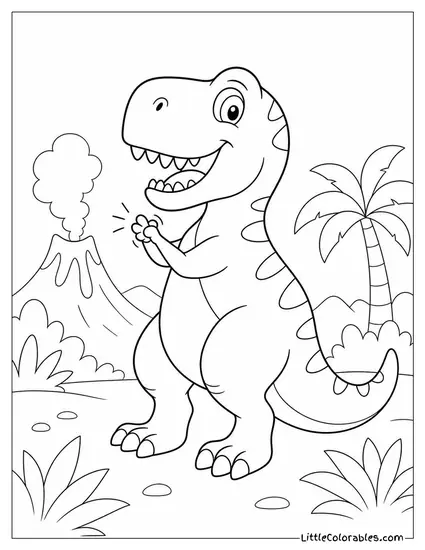 Cartoon T-Rex Trying to Clap Its Tiny Arms Together Coloring Page