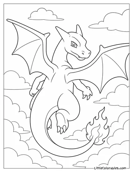 Charizard Looking Back Over Its Shoulder Mid-Flight Coloring Page