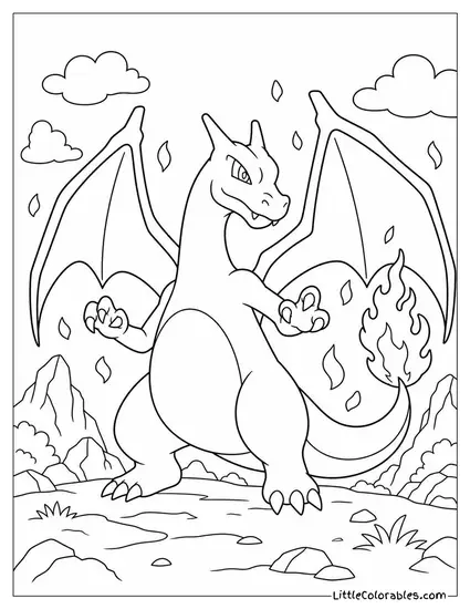 Charizard with Embers Floating Around Its Tail-Flame Coloring Page