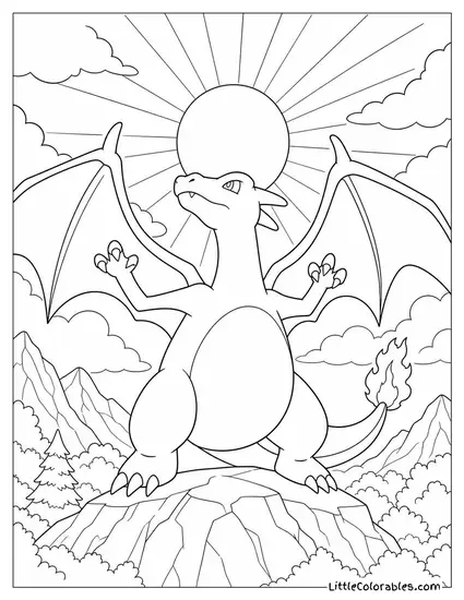 Charizard with Wings Outstretched Blocking Out the Sun Coloring Page