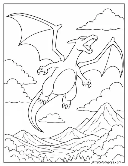 Charizard's Wings Catching the Wind as It Takes Off Coloring Page