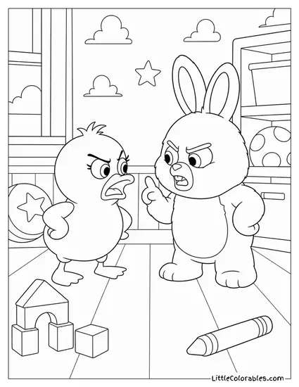 Ducky and Bunny Arguing Over the Best Plan Toy Story Coloring Page