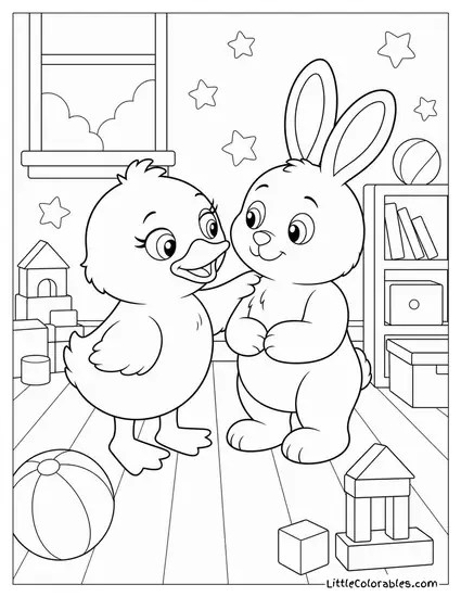 Ducky and Bunny Giving Each Other a Pep Talk Toy Story Coloring Page