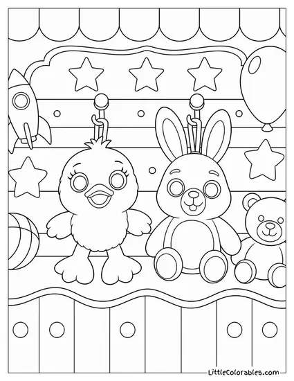 Ducky and Bunny Hanging from a Carnival Prize Board Toy Story Coloring Page
