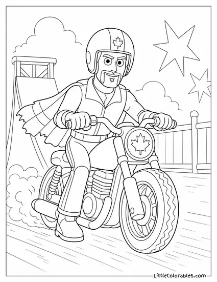 Duke Caboom Revving Up on His Motorcycle at the Start Toy Story Coloring Page
