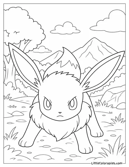 Eevee Locked in a Fierce Staredown Before a Battle Coloring Page