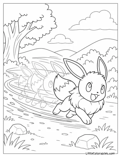 Eevee Spinning into a Rapid Agility Dash Leaving Afterimages Behind Coloring Page