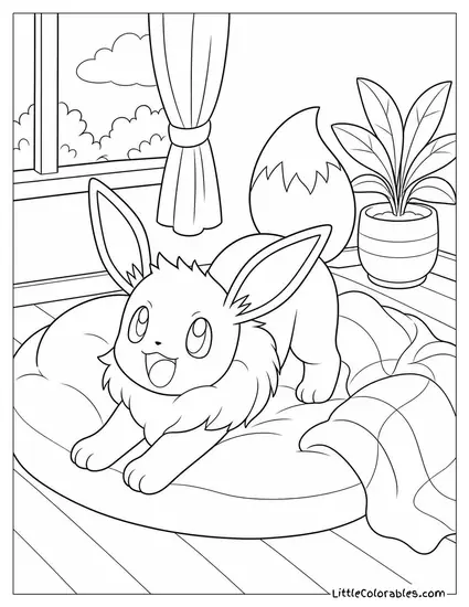 Eevee Stretching After Waking Up from a Long Nap Coloring Page