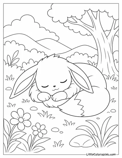 Eevee with Its Ears Drooping During a Gentle Snooze Coloring Page