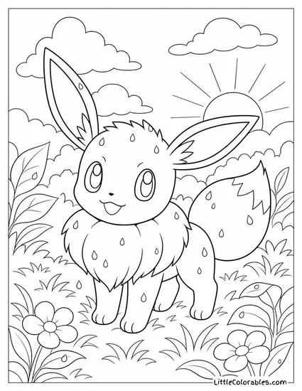 Eevee with Morning Dew Sparkling on Its Fur Coloring Page