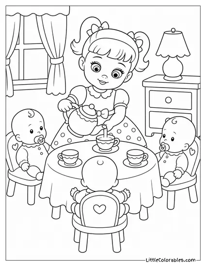 Gabby Gabby Alone at a Tiny Tea Party with Her Dummies Toy Story Coloring Page