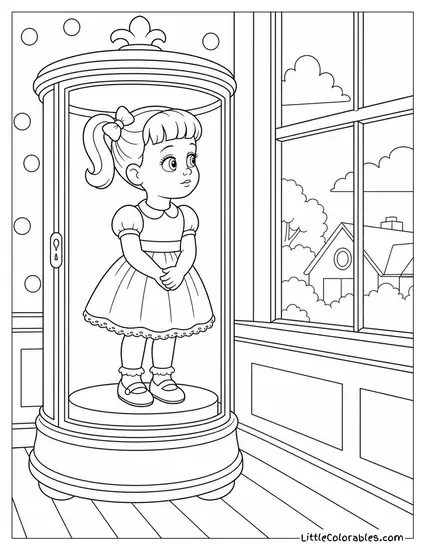 Gabby Gabby in Her Display Case Looking Out the Window Toy Story Coloring Page