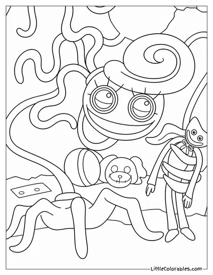 Giant Mommy Long Legs Holding Plush Huggy Wuggy Coloring Page