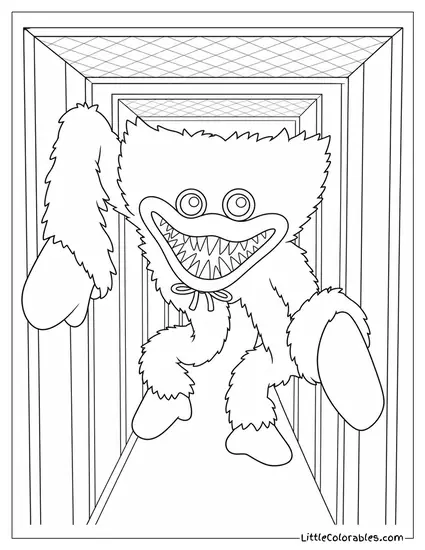 Huggy Wuggy Chasing Through a Narrow Path Coloring Page