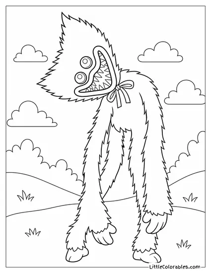 Huggy Wuggy Looking Straight with Its Head Tilted Coloring Page