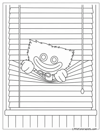 Huggy Wuggy Peeking Through Blinds Coloring Page