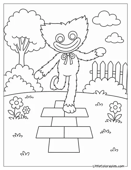 Huggy Wuggy Playing Hopscotch Coloring Page