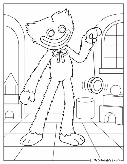 Huggy Wuggy Playing with a Yo Yo Coloring Page