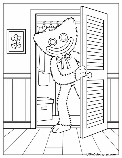 Huggy Wuggy Popping Out of a Closet Coloring Page