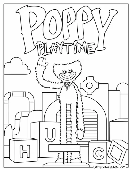Huggy Wuggy Posing for a Poster Coloring Page