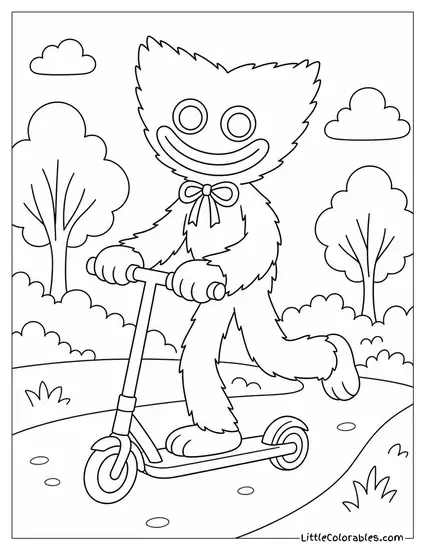 Huggy Wuggy Riding a Scooter Coloring Page