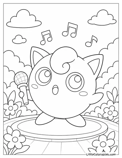 Jigglypuff Holding Its Microphone and Warming Up Its Voice Coloring Page