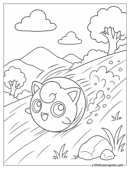 Jigglypuff Rolling into a Rollout Attack Gaining Speed Downhill Coloring Page