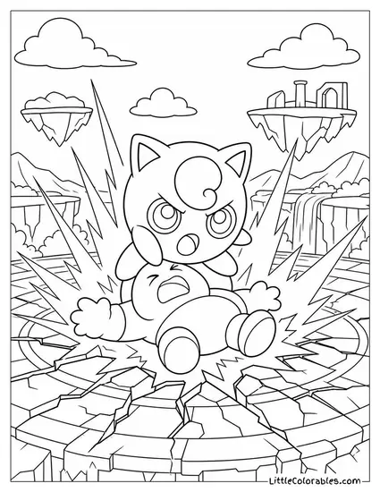 Jigglypuff Slamming a Bodyslam That Shakes the Entire Battlefield Coloring Page