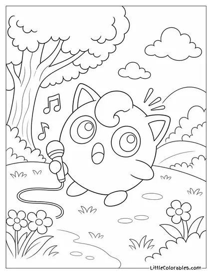 Jigglypuff Startled Awake Mid Song by a Sudden Loud Noise Coloring Page