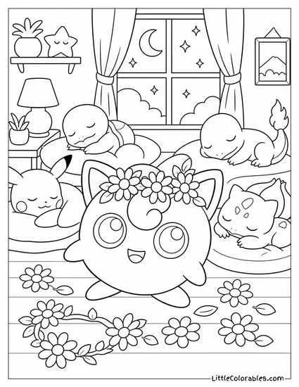 Jigglypuff with a Daisy Crown It Made While Everyone Slept Coloring Page
