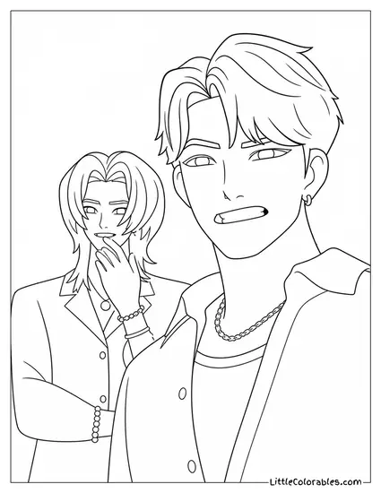 Jinu and Romance Looking with Irritated Face Coloring Page