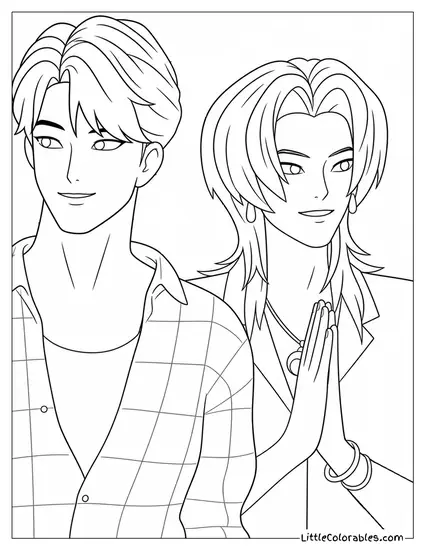Jinu and Romance Saja Up Close Waist Shot Coloring Page