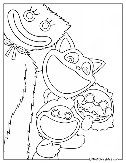 Kissy Missy Catnap and Kickin Chicken Posing for a Selfie Coloring Page