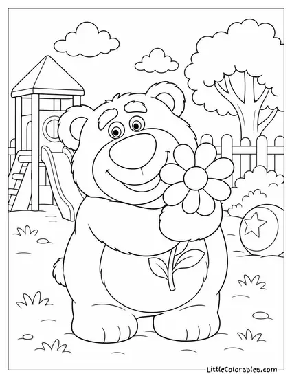 Lotso Hugging a Daisy He Found in the Playground Toy Story Coloring Page