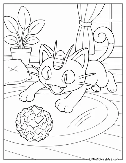 Meowth Pouncing on a Ball of Crumpled Foil Coloring Page