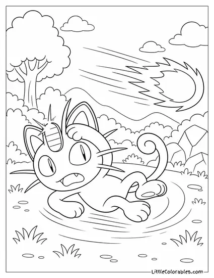 Meowth with Coin Glinting Mid Dodge Roll Away from an Attack Coloring Page