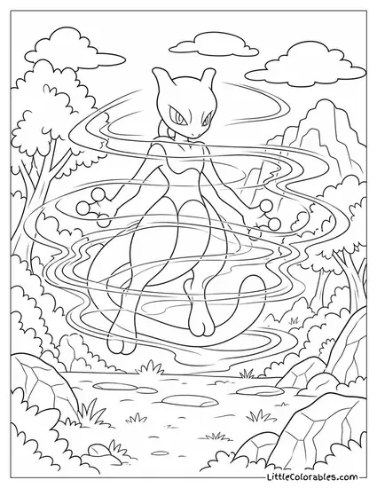 Mewtwo Bending Light Around Itself to Become Nearly Invisible Coloring Page