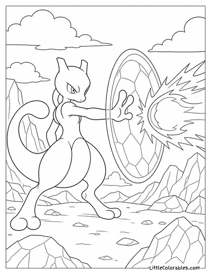 Mewtwo Creating a Psychic Barrier to Deflect an Attack Coloring Page