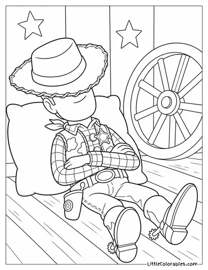 Napping with His Hat Over His Face Woody Coloring Page