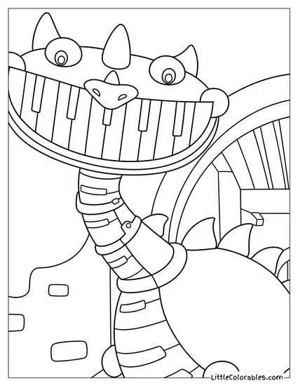Pianosaurus Looking Straight with Wide Smile Coloring Page