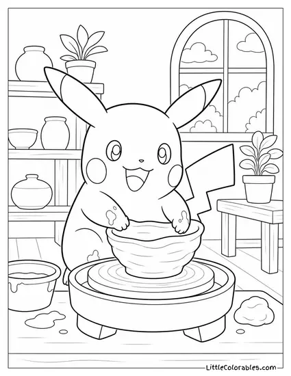 Pikachu at a Pottery Class Making a Lopsided Bowl with Pride Coloring Page