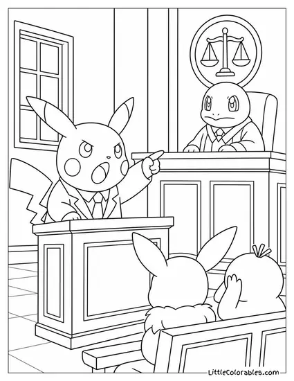 Pikachu at a Small Claims Court Presenting its Case Very Passionately Coloring Page