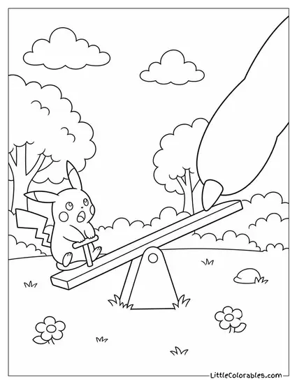 Pikachu on a Teeter Totter Outweighed by a Single Snorlax Finger Coloring Page