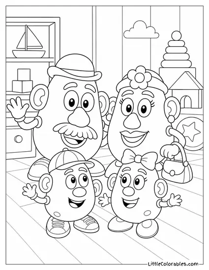 Potato Heads and Their Kids Made of Mixed Spare Parts Toy Story Coloring Page