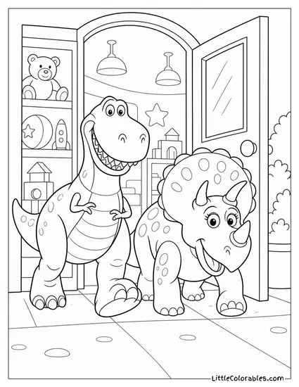 Rex and Trixie Walking Out of a Toy Store Toy Story Coloring Page
